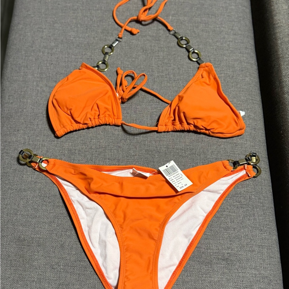 Wet Seal Orange Bikini with Triangle Top and Ring Accents
